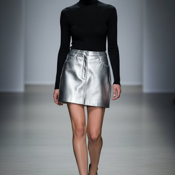 NWT $280 Apparis Size M silver Faux leather mini skirt M - Picture 13 of 13